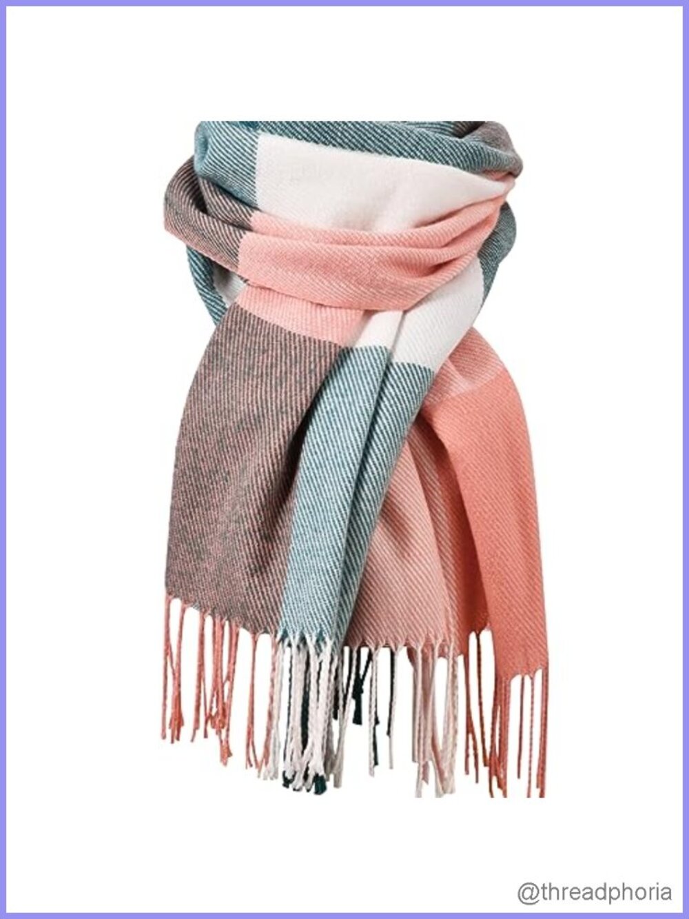 Oversized Plaid Knit Scarf Shawl Wrap, Soft Acrylic Winter Cold Weather, Long